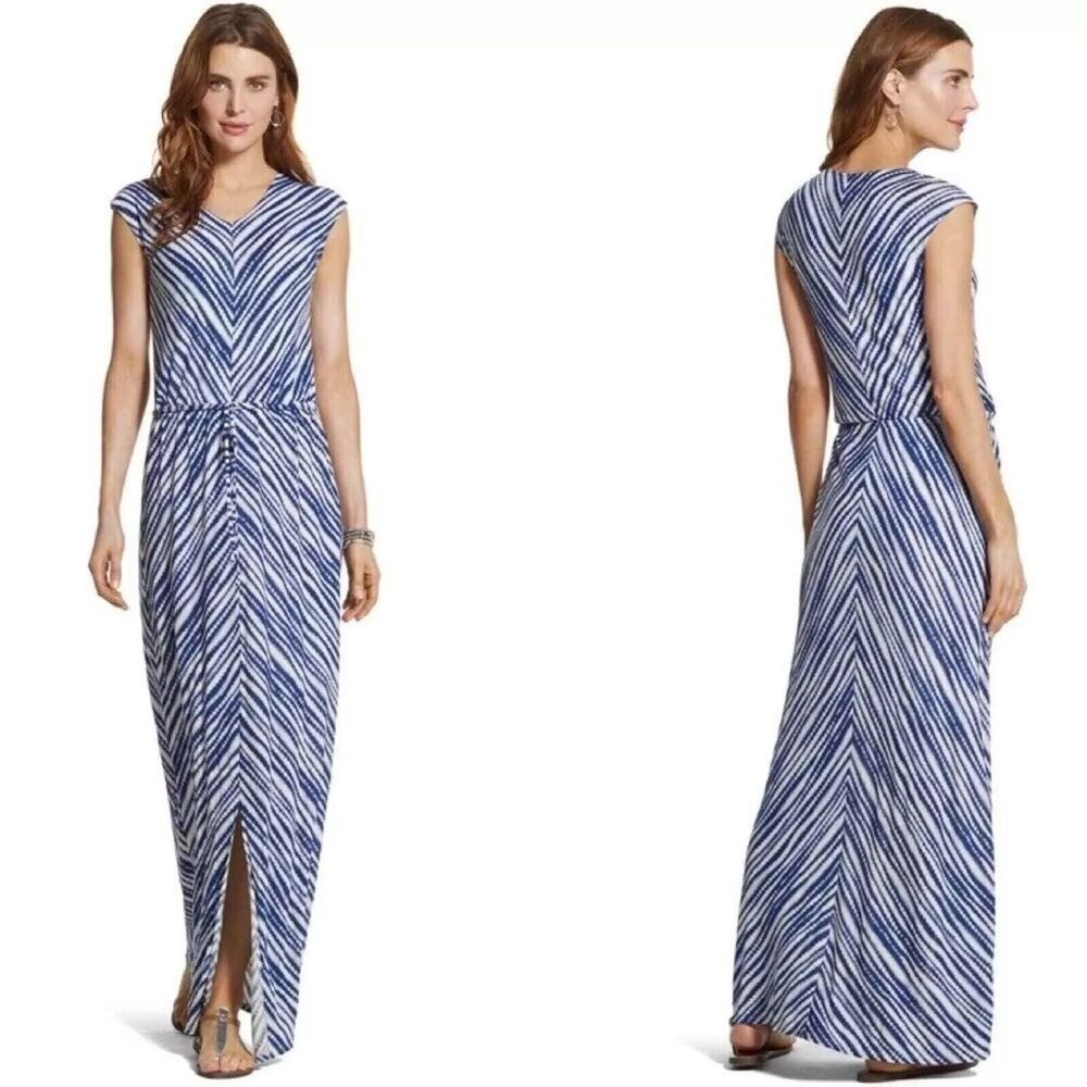 NWT NEW Chico's Tie-Front Striped Maxi Blue Dress Beach Size L 12 MSRP $129